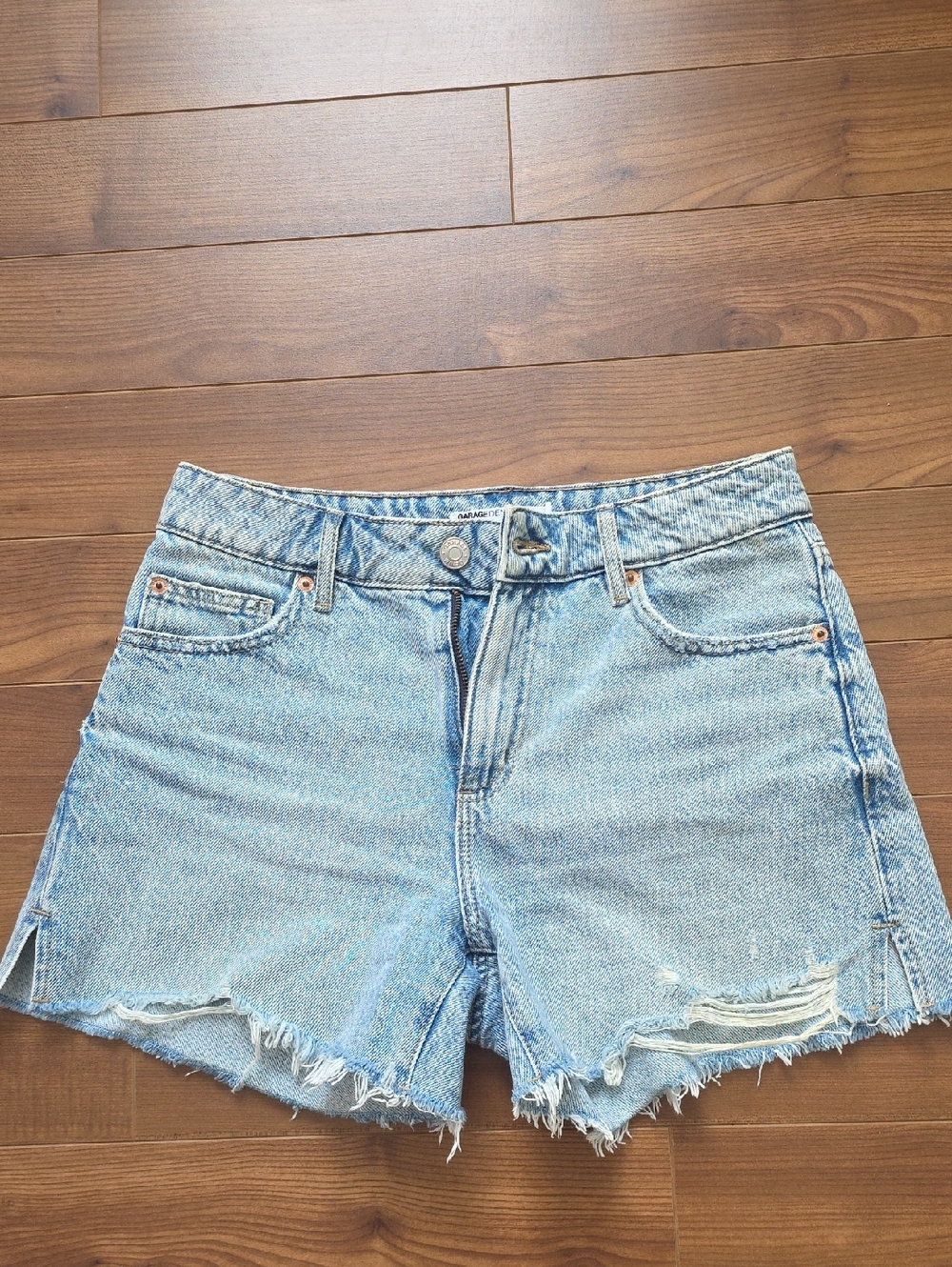 GARAGE Light Blue Distressed Denim Vintage-Style Shorts